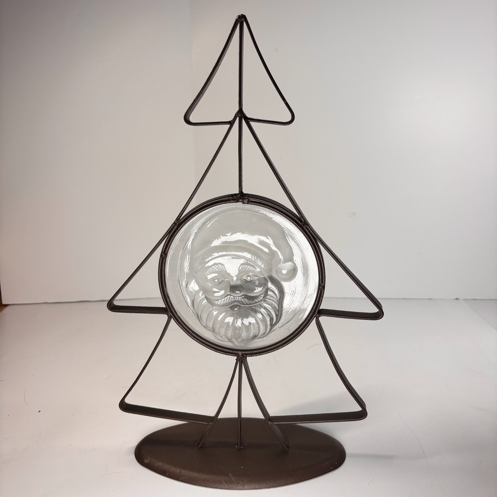 Nordic Scandinavia Holiday Decor Metal Christmas Tree Candle Holder Glass Santa - Picture 5 of 8